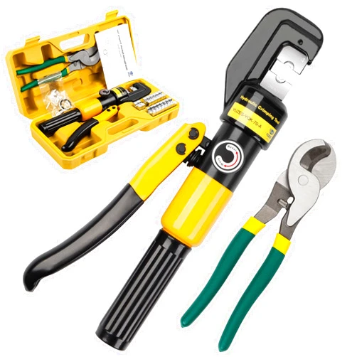 YUZES Hydraulic Crimping Tool and Cable Cutter, 12 AWG to 00 (2/0), 10 Tons Battery Cable Crimper Tool with 9 Crimping Dies, Crimping Tool for Cable Lug, Wire Terminal Lug