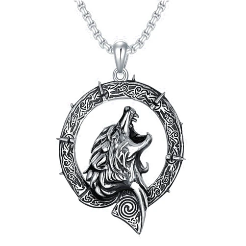 Swordgod Animal Necklace 925 Sterling Silver Lion/Wolf/Eagle/Fox Pendant Irish Celtic Knot Necklace Viking Rune Pendant Fathers Day Birthday Gifts for Men Gifts for Father Gifts for Dad