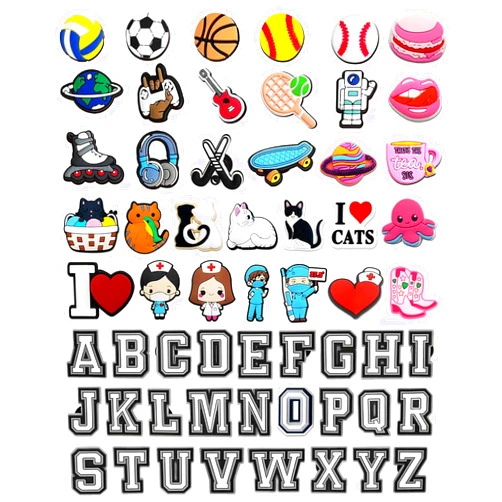 BOWNDY PVC Letters Sports Cats Shoe Charms,Bulk Charms,Charms Cute,Charms Pack,Random Charms
