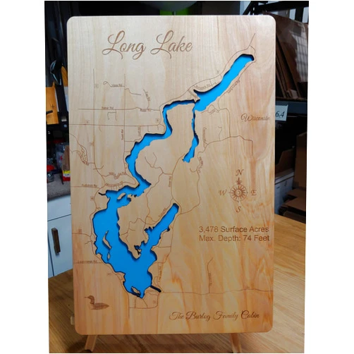 PERSONAL HANDCRAFTED DISPLAYS Long Lake, Wisconsin (Washburn County): Contemporary Wood Laser Engraved Map | Custom Text Included | Wood Sign | Wall Hanging| Nautical Art | 2D Wood Map | Wall Art | Made to Order 19