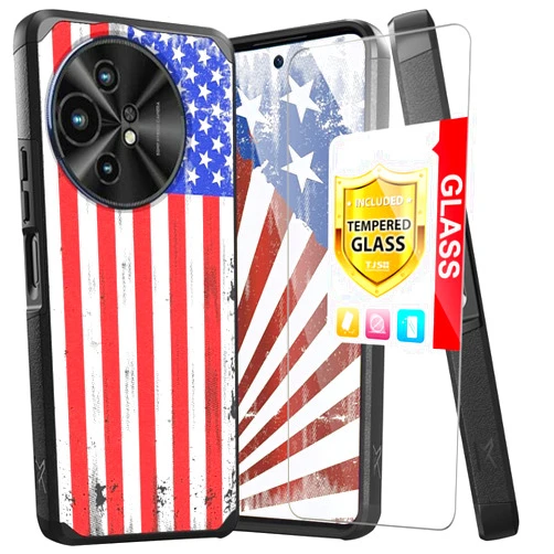 TJS Compatible for TCL 50 XL 5G Case, with Tempered Glass Screen Protector, Dual Layer Hybrid Magnetic Support Shockproof Heavy Duty Cover Phone Case TCL 50XL (USA)