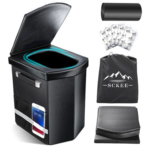 Sckee 2025 Upgraded XL Portable Toilet for Adults,16.5'' Tall Camping Toilet with Lid and Convenient Carry Bag, Portable Potty for Camping, Hiking, Car Travel,Truck, RV, Boating, Road Trips, Beach