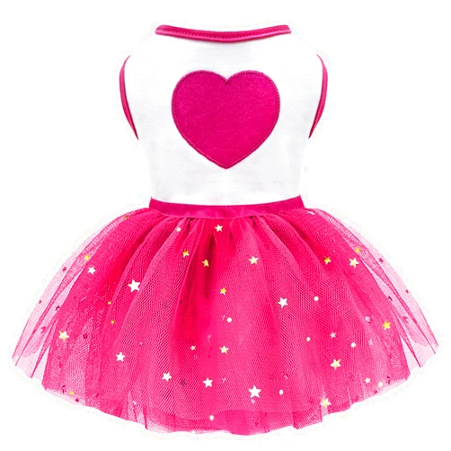 Idepet Spring Summer Pet Dog Cat Puppy Tutu Princess Dress Heart Printed Lace Dog Skirt Pet Apparel Dog Dress (Rose Red, S)