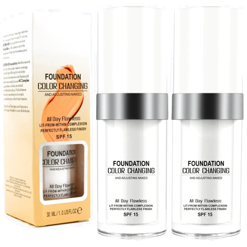 UABUITGLS Colour Changing Foundation, Flawless Colour Changing Foundation, Warm Skin Tone Foundation liquid Base Nude Concealer, Moisturizing Fluid BB Cream for all Skin Tone SPF15 (Beige, 2 Pcs)