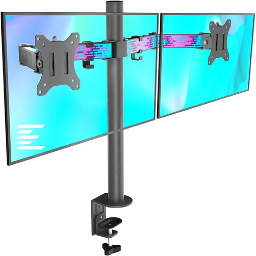 EleTab Dual Monitor Stand- Fully Adjustable Monitor Arm Desk Mount Heavy Duty Fit 2/Two LCD Screens up to 27 Inch, Dynamic Water Drop | Blue & Purple