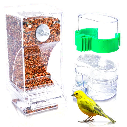 Hamiledyi No Mess Bird Feeders Automatic Parrot Feeder Drinker Acrylic Seed Food Container Parakeet Water Dispenser Cage Accessories for Lovebirds Budgies Canary Finch