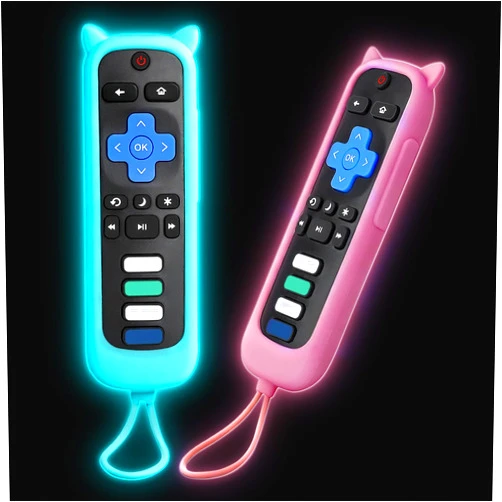 Nuteserk Remote Cover for Roku – 2 Pack Silicone Case Compatible with Roku TV Remotes for TCL/Hisense, Streaming Stick & Express, Universal Controller Sleeve, Glow in The Dark (Blue & Pink)