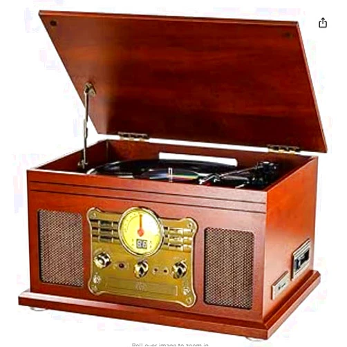 Mersoco Turntable Bluetooth with stereo speakers, support vinyl-to-MP3 recording converter with CD, cassette player, FM, aux-in and headphone jacks