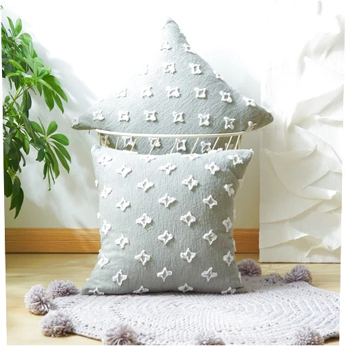 ETASOP Throw Pillow Covers with Insert Included, Rhombic Jacquard Pillowcase Soft Square Cushion Case for Couch Sofa Bed Bedroom Living Room (2 Pcs Light Grey)…