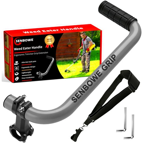 SENBOWE 𝐔𝐩𝐠𝐫𝐚𝐝𝐞𝐝 Weed Eater Handle, Ergonomic String Trimmer Grip Extension Back Saver,with Adjustable Shoulder Strap, -Universal Weedeater Handle for Lawn Care, Landscaping, Grass,Trimming (Gray)