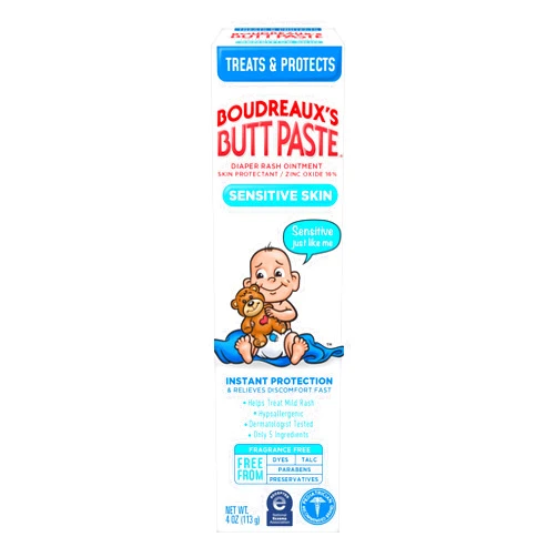 Boudreaux's Butt Paste for Sensitive Skin Diaper Rash Cream, Ointment for Baby, 4 oz Tube