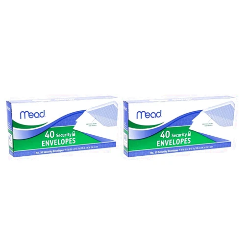 Mead #10 Envelopes, Security Printed Lining for Privacy, Gummed Closure, All-Purpose 20-Ib Paper, 4-1/8