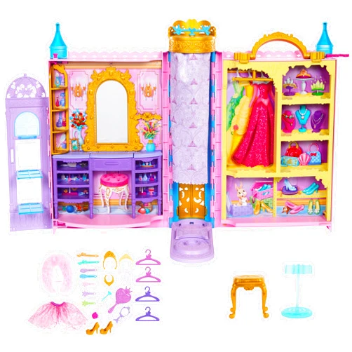 Mattel Disney Princess Toys, Doll Closet Playset with 2 Fashions, 25 Accessories, Vanity, Dressing Room, Runway & Storage, Opens to 2 Feet, Movie-Inspired