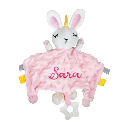Bella's Giftshop Personalized Pink Bunny Baby Lovey Security Blanket for Newborn Girl, Custom Stuffed Animal Snuggle Blanket with Name, Customized Plush Gift Essentials