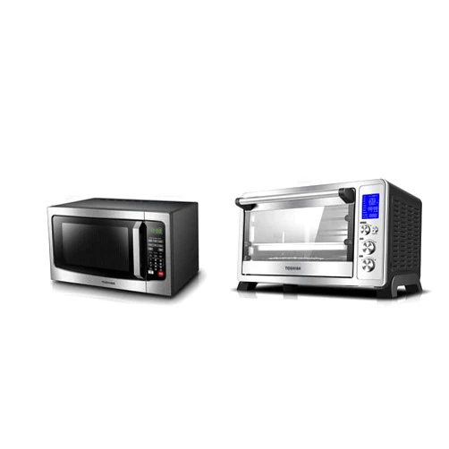 Toshiba AC25CEW-SS Digital Toaster Oven + Toshiba EM131A5C-SS Microwave Oven with Smart Sensor