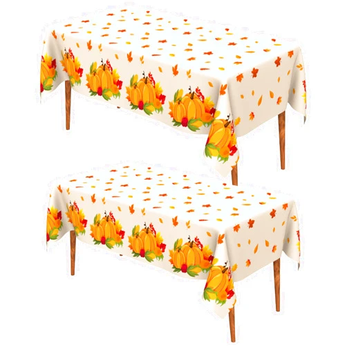 ChicQuench Fall Tablecloth, Thanksgiving Tablecloth Disposable, 2 PCS Friendsgiving Tablecloth, Plastic Autumn Pumpkins Maple Leaves Harvest Table Cover for Thanksgiving Party Decorations Table Decor, 54”x108”