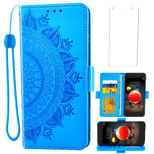 Asuwish Phone Case for LG Aristo 2 3 Plus/Rebel 4 LTE/Tribute Empire Dynasty/Zone 4/K8 Plus 2018 K8S/Fortune 2/Phonenix 4/Risio 3 with Screen Protector Flip Wallet Cell Cover Aristo3+ Astro 2+ 3+ K8+ 4G Blue