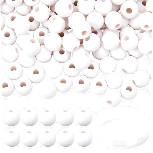 SUNNYCLUE 1 Box 150pcs Golf Ball Beads Acrylic Ball Beads White 11mm Large Big Hole Round Sport Loose Spacers with 10m Crystal String for Jewelry Making Women Bracelets Necklaces Keychains Craft