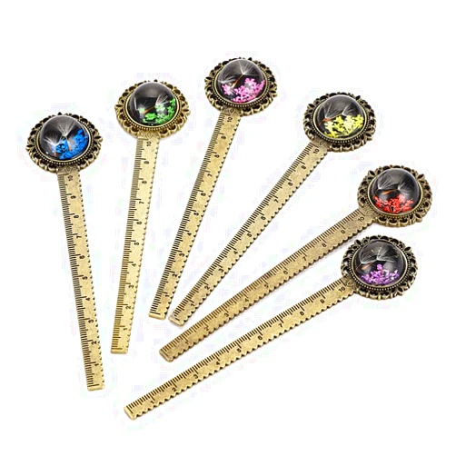 BTSKY 6PCS Retro Metal Bookmark Ruler Bronze Book Mark with Dried Flower Practical Book Page Marker Tool for Library School Book Club, Ideal Gifts for Girls Women Book Lovers Reading (Gypsophila)