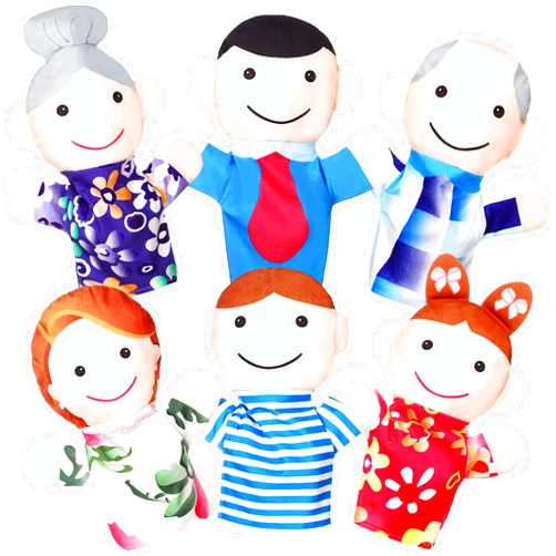 Jerify 6 Pcs Family Style Hand Puppets Soft Plush Puppet Family Members Cute Hand Toys for Teachers Parents Shows Story Time Playtime Schools, Grandparents, Mom, Dad, Brother, Sister
