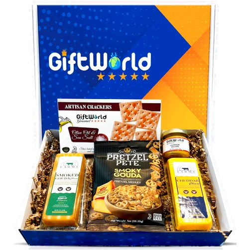 GiftWorld Cheese Gift Baskets Assortment, Cheese and Crackers Gift Basket with Spreads, Gourmet Food Gift Basket for Men and Women, Cheese Basket Gift Set - Cheese Sampler Food Gift Basket For Holiday, Christmas, Thanksgiving, Corporate, Birthday, and Family Occasions