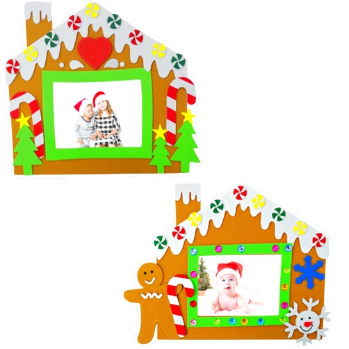 4E's Novelty Foam Gingerbread House Picture Frame Craft (12 Pack) Bulk Christmas Photo Frame Magnet Craft Kit, DIY Classroom Christmas Crafts for Kids & Toddlers Ages 4-8, 3-12, Individually Wrapped