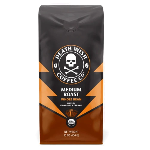 Death Wish Coffee Co., Organic and Fair Trade, Medium Roast, Whole Bean Coffee, 16 oz