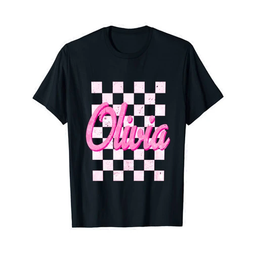 Design by Olivia First Name Apparel Retro Olivia Last Name Proud Personalized Vintage Groovy T-Shirt