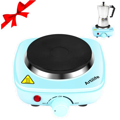 Artilife Mini Hot Plate Small Hot Plate,Small Hot Plate Electric Mini,Mini Hot Plate Electric,Cast Iron Electric Hot Plate,Perfect Size for Moka Pot (500W Mini Hot Plate)