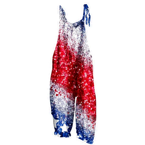 Generic Wide Leg Overalls For Women Summer Sleeveless Backless Long Pants Floral Print Suspender Casual Loose Jumpsuits