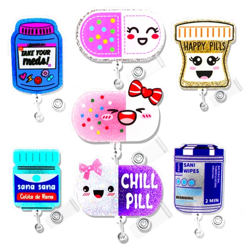 Hotlea 7 Pieces Nurse Badge Reel Funny Badge Holder Retractable Clip Cute ID Badge Holders Nursing Student Medical Assistant CNA LPN RN PCT ICU Healthcare Worker Badge Essentials