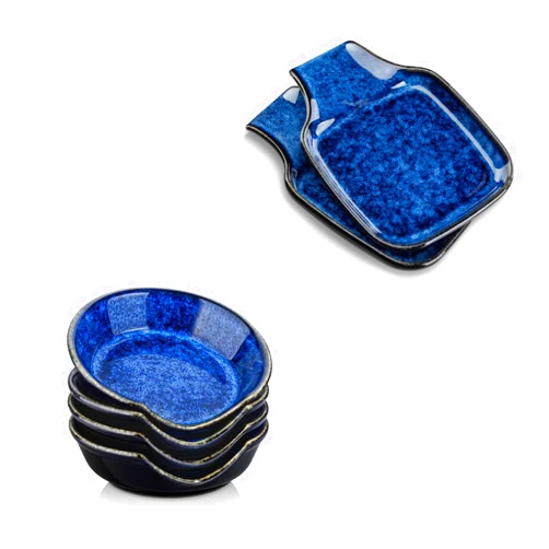 vancasso Stern Blue Spoon Rest for Kitchen, 7 Inch Square Spoon Holder 2 Pack and 4.3 Inch Round Spoon Rest 2 Pack
