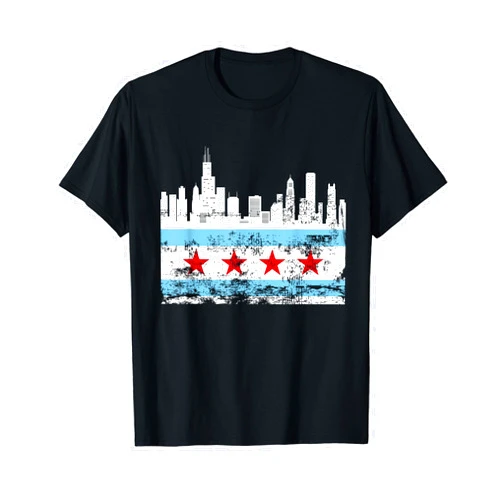 Chicago, Illinois Souvenir Gift T-shirts Chicago Skyline Flag T shirt Chi Town, The Windy City T-Shirt