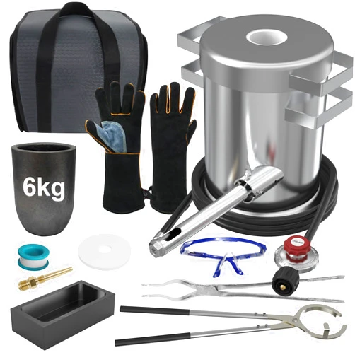 Nelyrho 6KG Melting Furnace Kit - Stainless Steel Foundry with Crucible Tongs, Ingot Mold, Goggles, Gloves, Carry Bag-Ideal for Smelting Gold, Silver, Copper, and Aluminum-Metal Recycling Casting Tool