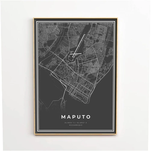 MG Global Black Poster of Maputo uto | 11x17 12x18 16x24 24x36 Modern Hometown Unframed Print | Minimalism City Wall Art for Gift | Minimalsit Dark Home Office Decor