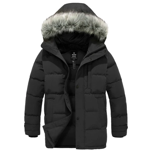 wantdo Men's Winter Jacket Thicken Winter Coat Warm Puffer Jacket with Fur Hood