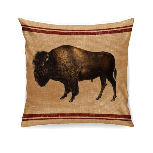 FAVDEC Decorative Western Throw Pillow Cover 18 Inches x 18 Inches, Western Style Vintage Bison Decor Throw Pillow Cover, Cover only