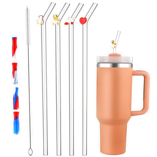 Wobye 4 PCS Reusable Cute Glass Straws for Stanley 40oz Quencher Tumbler | 12.5