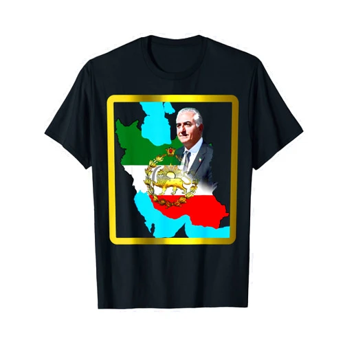 Iran Gilaki Co Iran's flag with a golden lion and sun with king Pahlavi T-Shirt