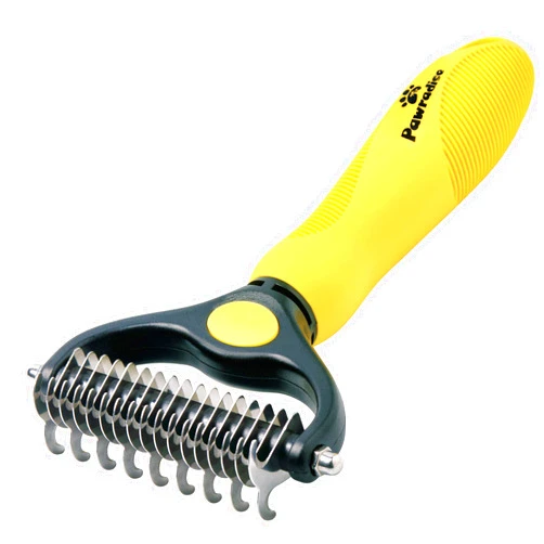 Pawradise Deshedding Dog Brush - Double-Sided Pet Hair Remover for Cats & Dogs - Yellow Undercoat Grooming Rake for Shedding and Dematting
