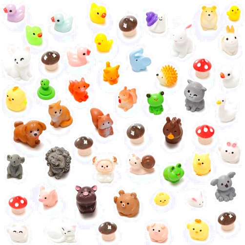 FairySandy 50 Pcs Mini Animals Garden Figurines Frog Bee Marine Farm Animal Figurines Resin Miniature Garden Accessory Fairy Dollhouses Decor Ornament for DIY Fish Tank Moss Landscape (Land Animal)