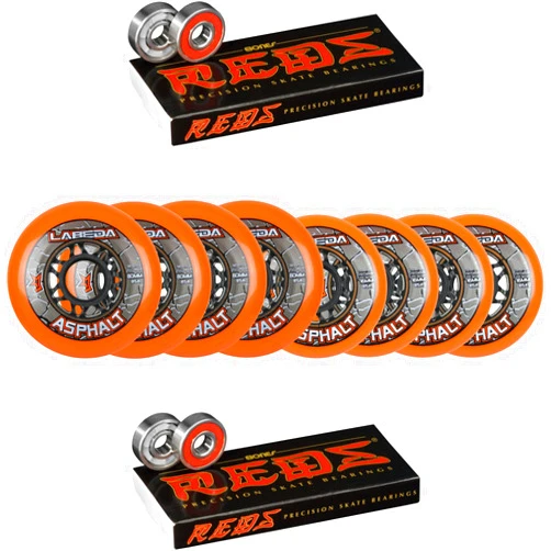 Labeda Asphalt Inline Roller Hockey Wheels 76mm / 80mm HILO Orange 85A Bones Reds