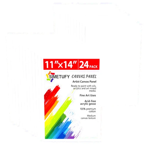 Simetufy 24 Pack Canvas Boards for Painting 11x14 Inch Blank Canvas Panels, Gesso Primed Acid-Free 100% Cotton Canvas for Acrylics Oil Watercolor Tempera Paint