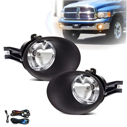 SPIEGEER Fog Lights Assembly for 2002 2003 2004 2005 2006 2007 2008 Dodge Ram 1500/2500/3500 Replacement kit with Black Bezel Wiring & Switch 9006 12V 55W Halogen Bulb