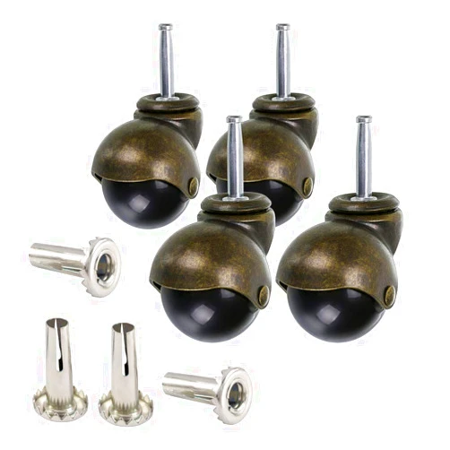 Skelang 1.5 Inch Ball Caster Stem Caster Wheel with Sockets, Vintage Antique Swivel Caster for Furniture, Sofa, Wood Chair, Cabinet, Pack of 4