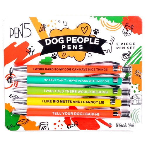 MilkToast Brands Funny Dog People Pens - Black Ballpoint Gag Gift Set for Dog Parents, Vet Techs, Pet Owners, and Coworkers