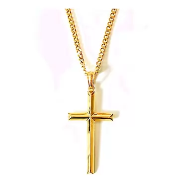 RIVETING JEWELRY 18K Gold Chain Style Cross Pendant Necklace Solid Clasp for Men, Husband Thin for Charms Miami Cuban Link Diamond Cut Religious Beveled Edge 22 Inches