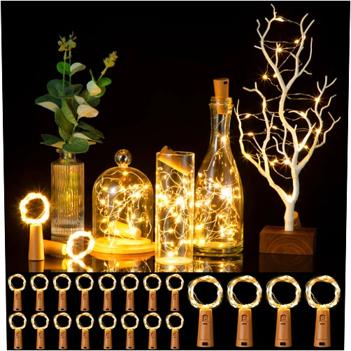 Konohan 40 Pieces Wine Bottle Lights with Cork Battery Operated Wine Cork Lights Fairy Mini Cork Lights Warm White Corkscrew Lights LED Fairy Lights Decorative Cork String Lights for Bottle DIY Party Decor