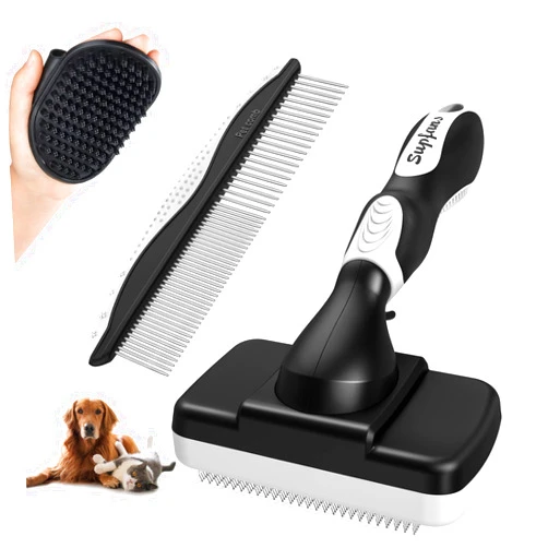 KYHSC 3PCS Dog Brush, Slicker Brush for Dogs, Dog Brush for Shedding, Dog Comb, Dog Bath Brush, Dog Grooming Kit Suitable for Hair Removal and Bathing of Dogs & Cats (White Black)