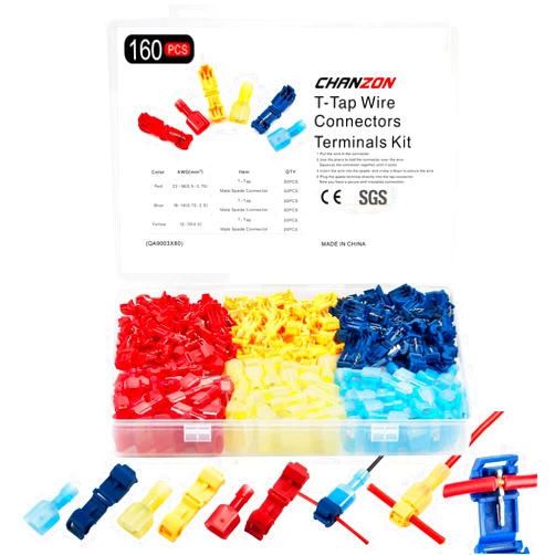Chanzon 160 pcs/80 Pairs Quick Splice T-Tap Wire Connector Kit 22-18,16-14,12-10GA AWG Self-Stripping Disconnect PA Insulation Spade Crimp Terminal Multi Color Assorted Through Cable Contact